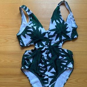 Bathing suit one piece cutouts tie back